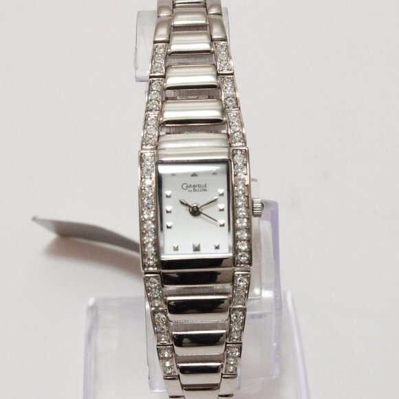 Caravelle Ladies Dress Watch By Bulova 56 Crystal Embedded Bezel & Bracelet 17mm - Picture 3 of 11